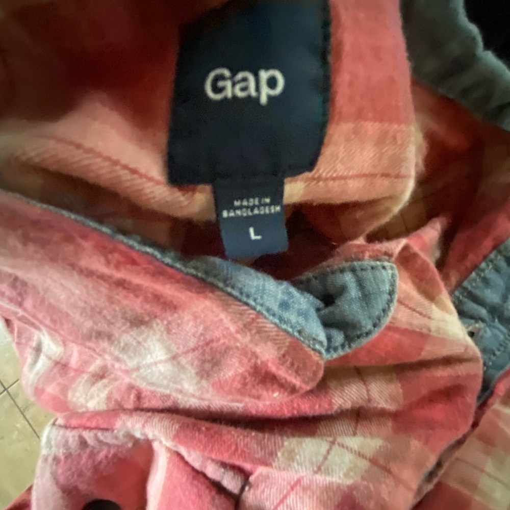 Gap Red Plaid Upcycled Patchwork Graphic Natural … - image 4